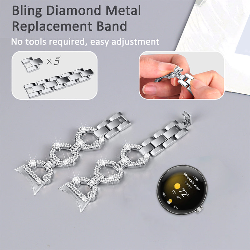 For Google Pixel Watch 2 Pixel Watch Rhinestone Decor Watch Band Replacement Metal Wrist Strap Bracelet For Google Pixel Watch 2 Pixel Watch Rhinestone Decor Watch Band Replacement Metal Wrist Strap Bracelet